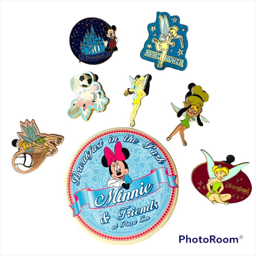 Disneyland Pin Bundle Tinker Bell Minnie Mouse 50th Anniversary pins and Lanyard